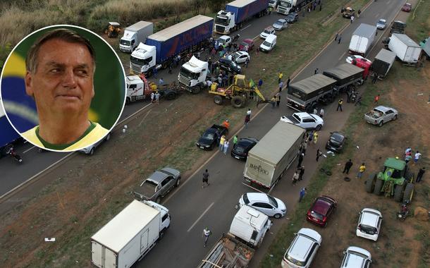 Bolsonaro e estrada bloqueada
