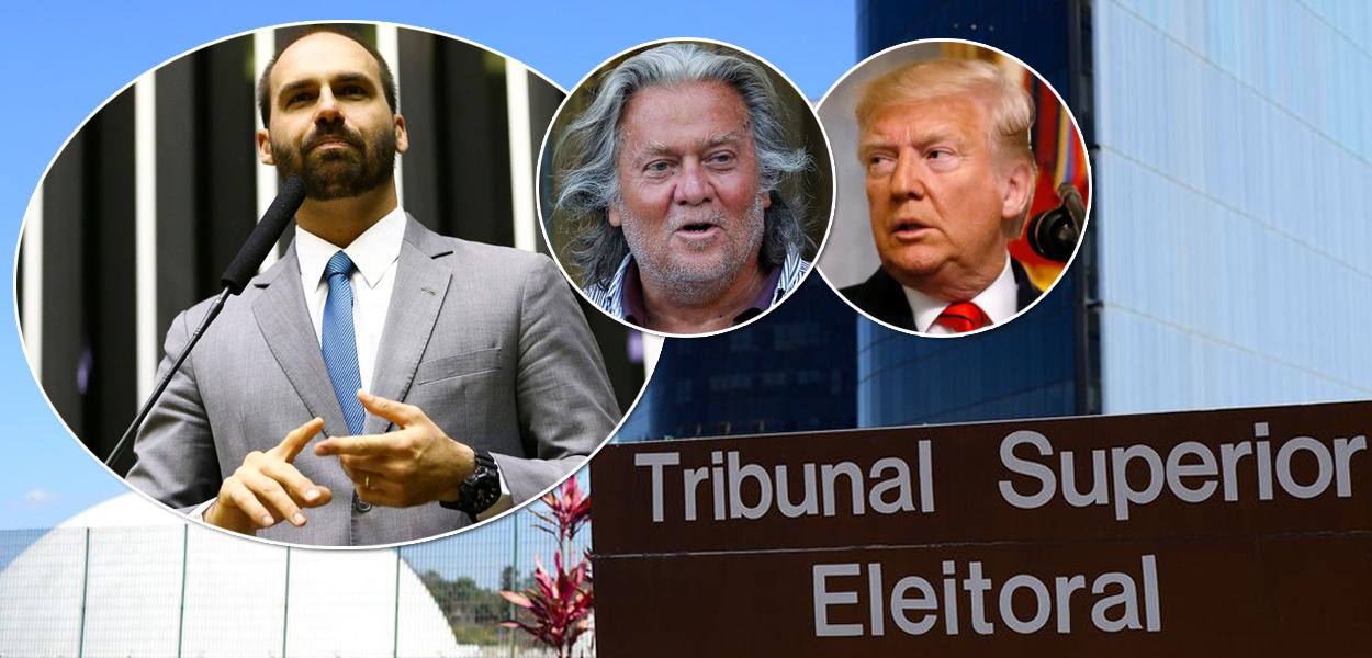 Da esq. para a dir.: Eduardo Bolsonaro, Steve Bannon e Donald Trump (Foto: ABR) Da esq. para a dir.: Eduardo Bolsonaro, Steve Bannon e Donald Trump