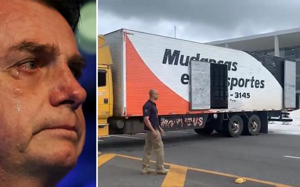 Bolsonaro e caminhão de mudança no Palácio do Planalto