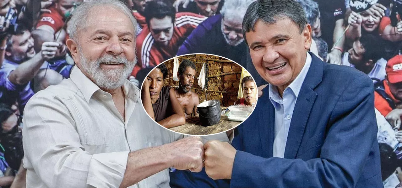 Luiz Inácio Lula da Silva (à esq.) e Wellington Dias (à dir.) mais uma família em situação de miséria