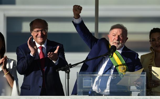 O presidente Luiz Inácio Lula da Silva durante cerimônia de posse, no Palácio do Planalto.