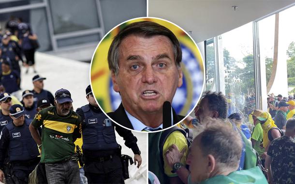 Bolsonaro e terroristas invadindo o Congresso Nacional