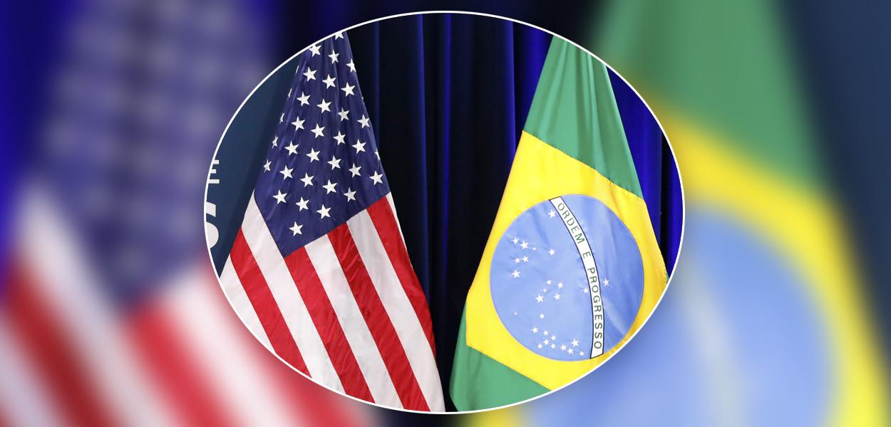 Bandeiras dos Estados Unidos e do Brasil