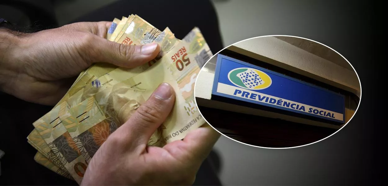 Dinheiro e fachada da Previdência Social