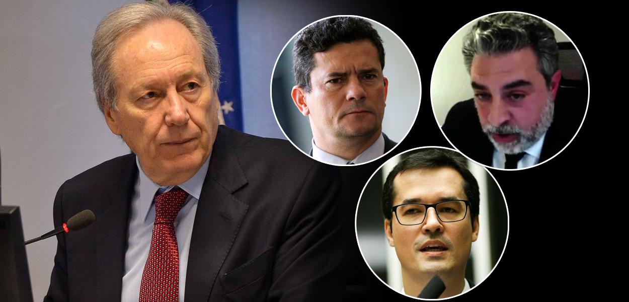 Da esq. para dir.: Ricardo Lewandowski, Sergio Moro (sem barba, em círculo), Deltan Dallagnol (de óculos) e Rodrigo Tacla Duran