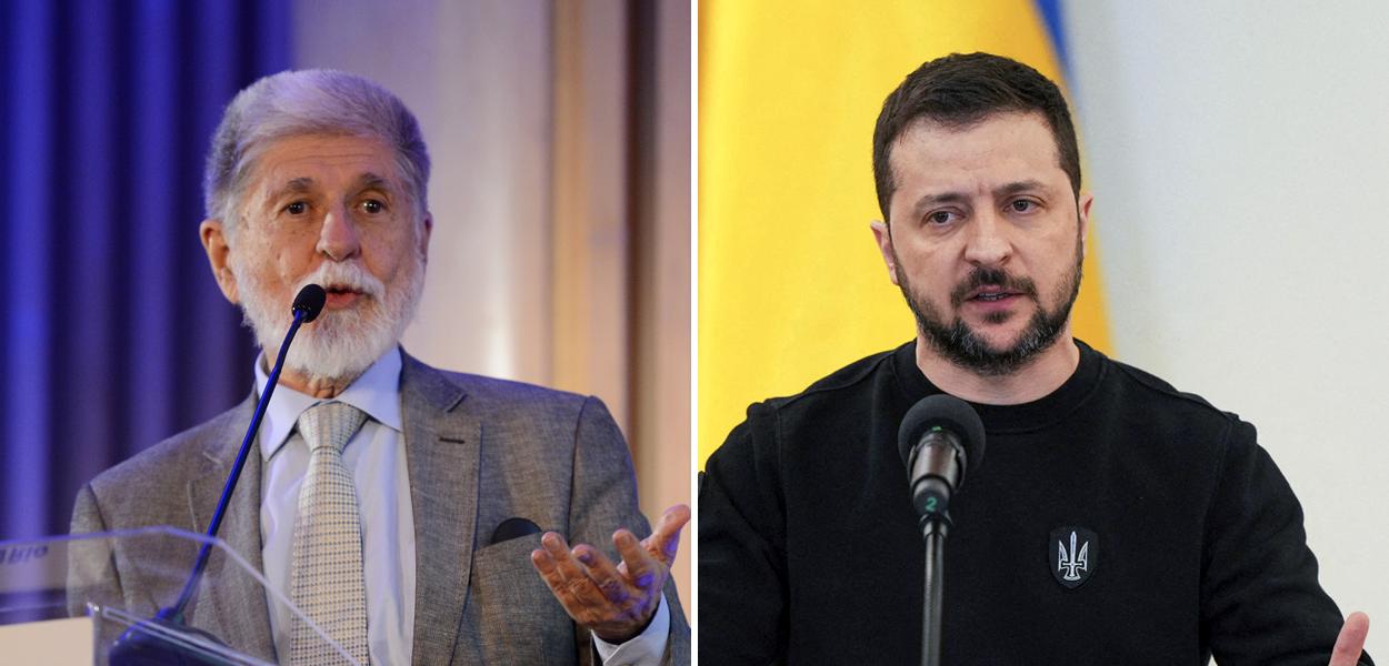 Celso Amorim e Zelensky (Foto: Tomaz Silva/Agência Brasil | REUTERS/Aleksandra Szmigiel) Celso Amorim e Zelensky