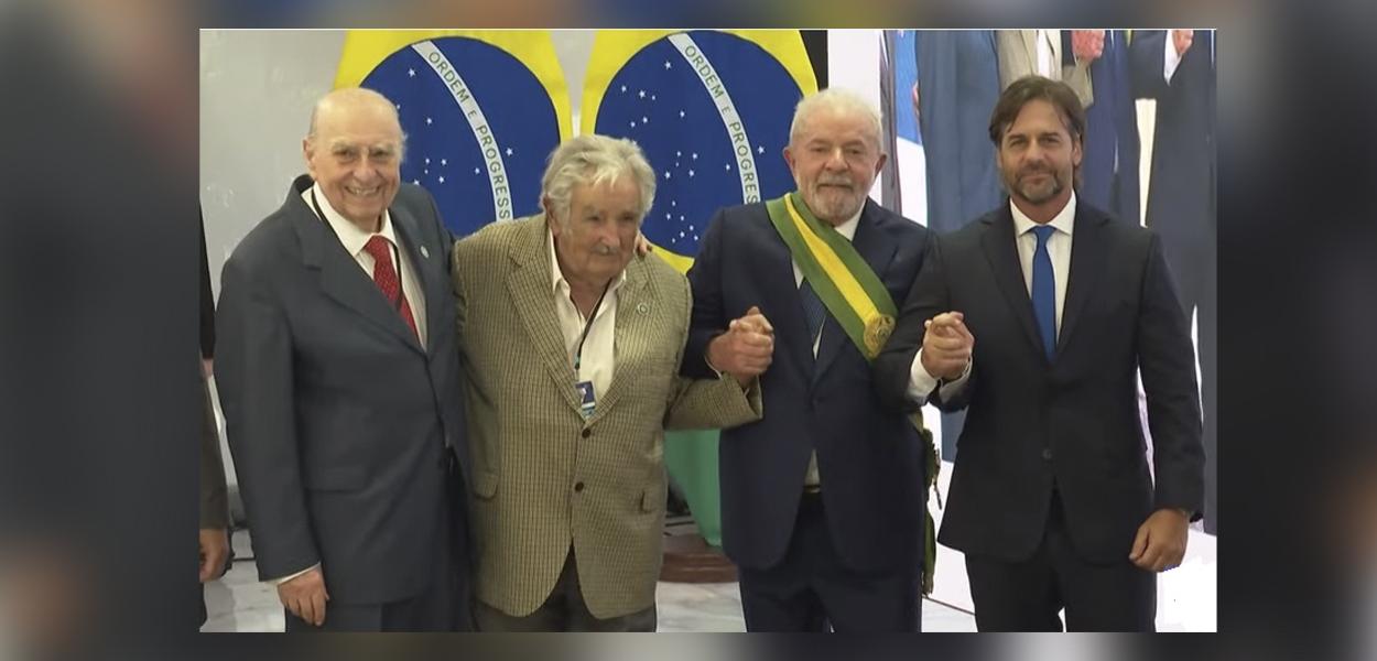 Julio Maria Sanguinetti, José Mujica, Luiz Inácio Lula da Silva e Luis Alberto Lacalle Pou