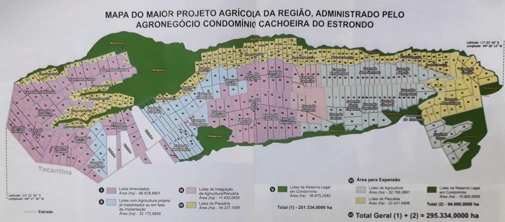 Mapa do condomínio Estrondo, maior projeto agrícola da região