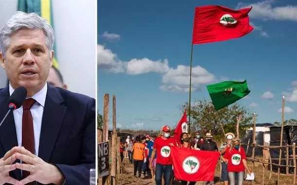 Paulo Teixeira e um ato do MST