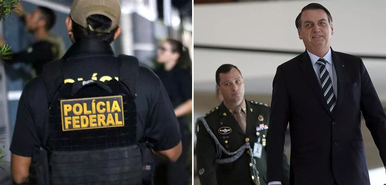 Polícia Federal e Mauro Cid com Jair Bolsonaro