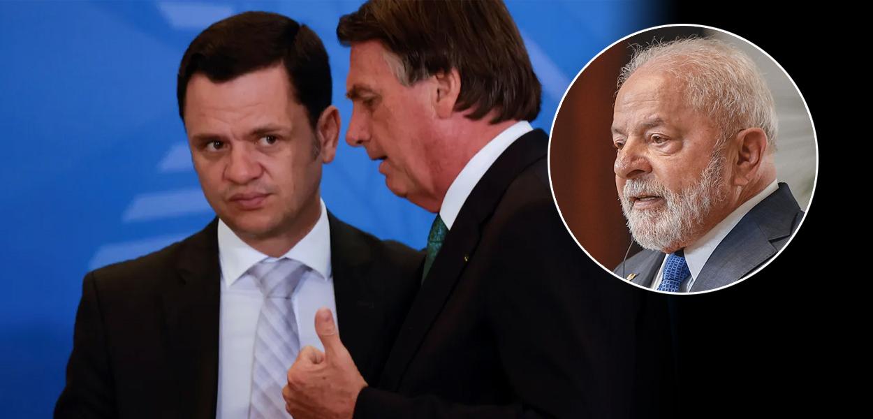 Anderson Torres com Bolsonaro e Lula no detalhe