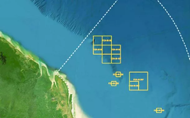 Blocos de exploração pretendidos pela Petrobras localizados na bacia sedimentar da foz do Amazonas