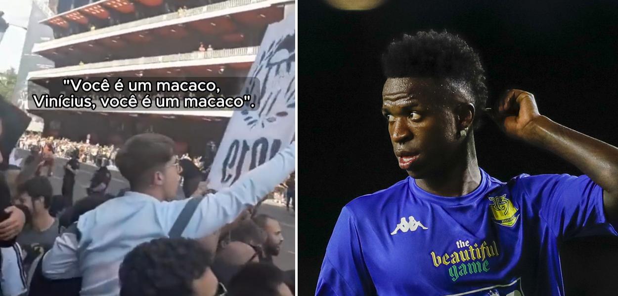 Torcedores do Valencia gritam cânticos racistas contra Vini Jr nos arredores do Estádio de Mestalla