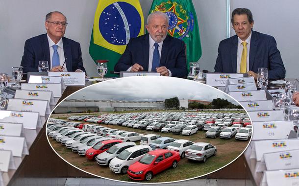 Reunião entre membros do governo Lula e carros estacionados