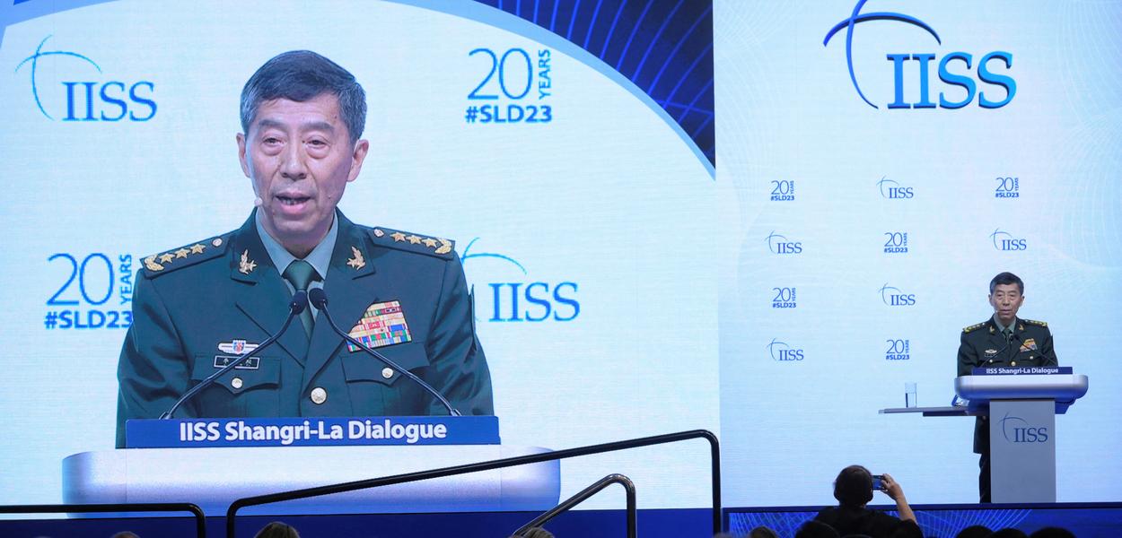 Chinese Defence Minister Li Shangfu speaks at the IISS Shangri-La Dialogue in Singapore June 4, 2023. Mark Cheong/The Straits Times via REUTERS