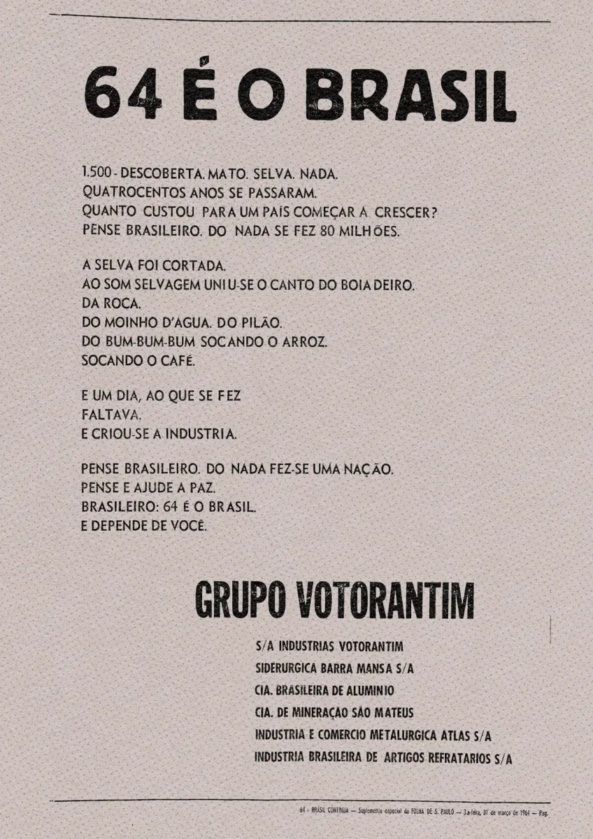 Suplemento de 44 páginas publicado como encarte do jornal no dia do golpe, 31 de março de 1964