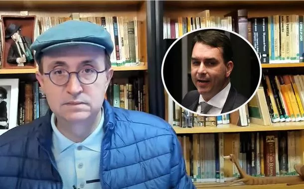 Reinaldo Azevedo (de óculos) e Flávio Bolsonaro 