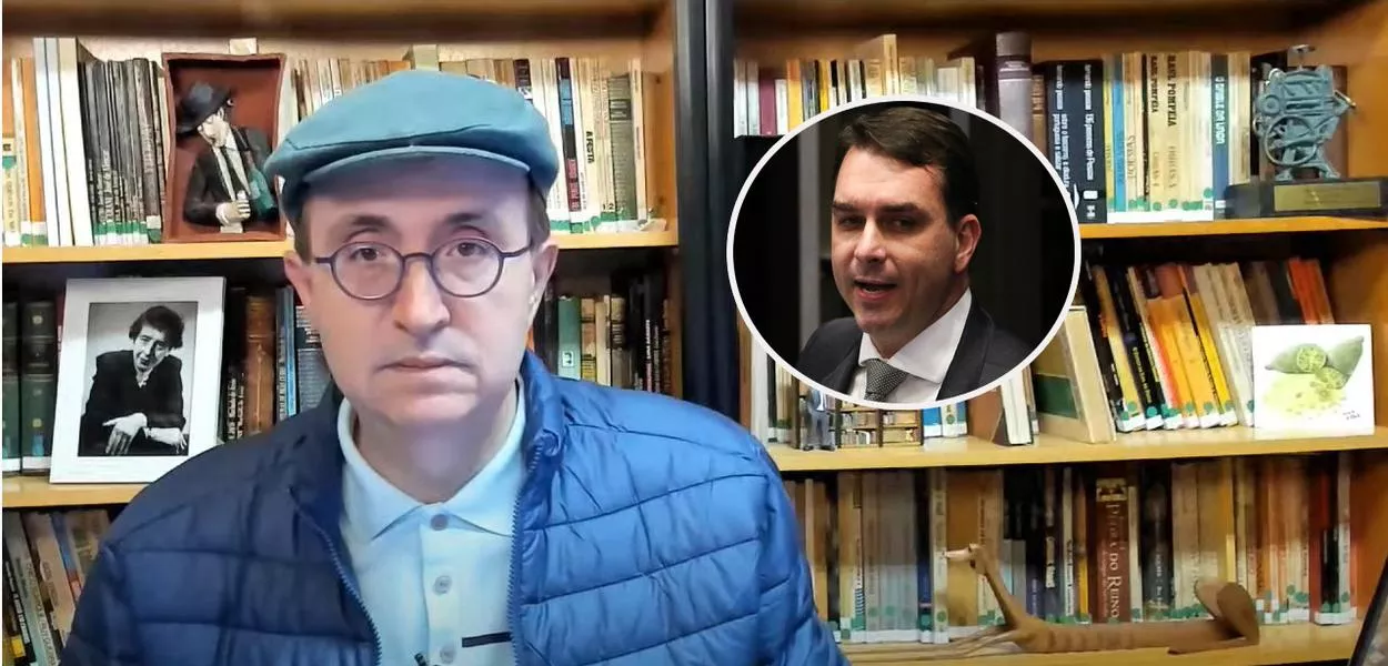 Reinaldo Azevedo (de óculos) e Flávio Bolsonaro 