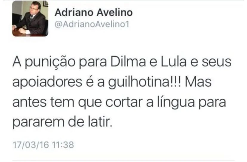 Publicação de Adriano Avelino no Twitter