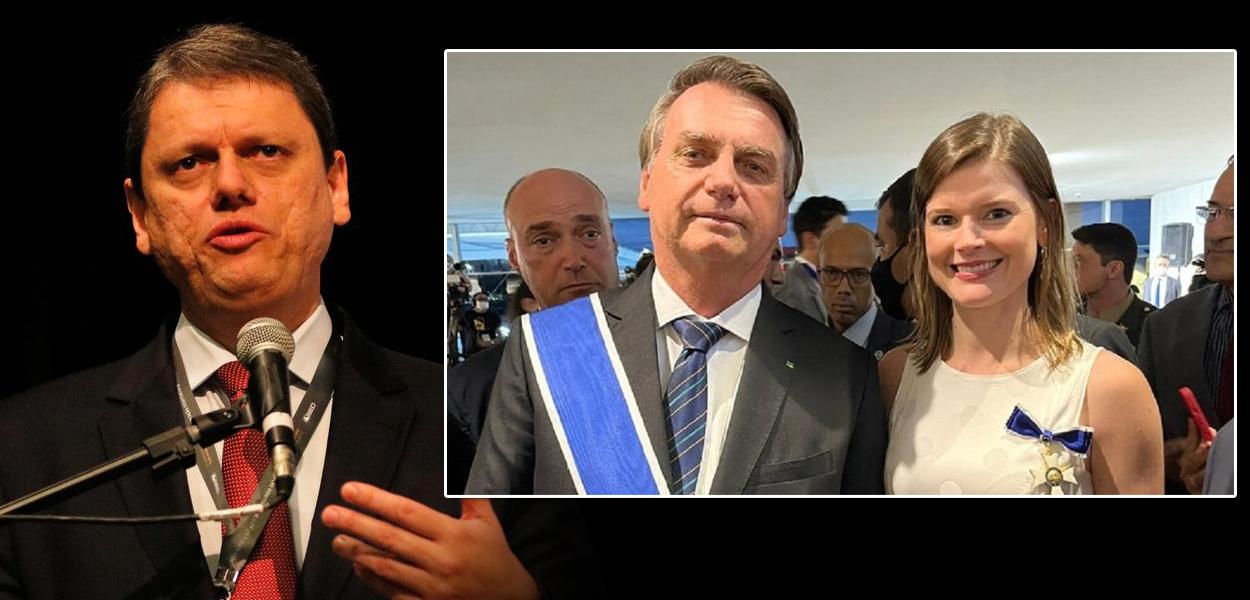 Montagem (da esq. para a dir.): Tarcísio de Freitas, Jair Bolsonaro e Martha Seillier