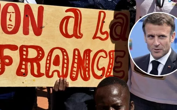 Protesto contra influência francesa no Níger e Emmanuel Macron