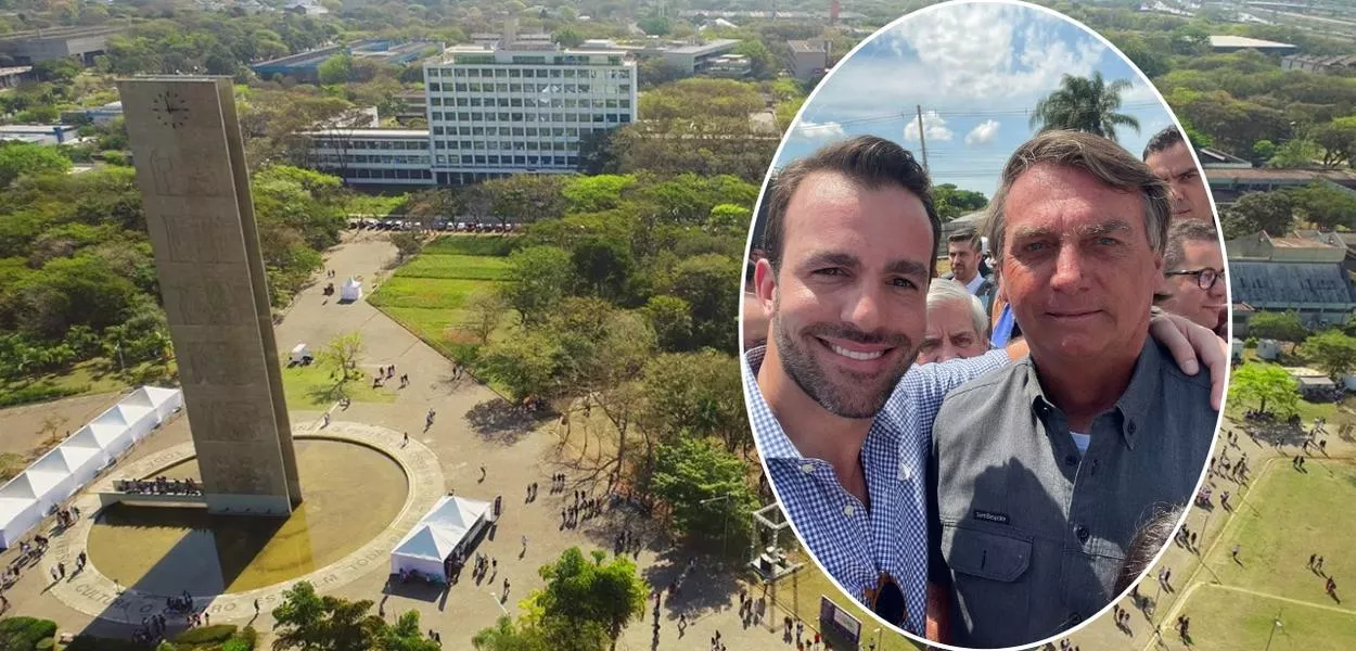 Câmpus da USP e Lucas Bove com Jair Bolsonaro