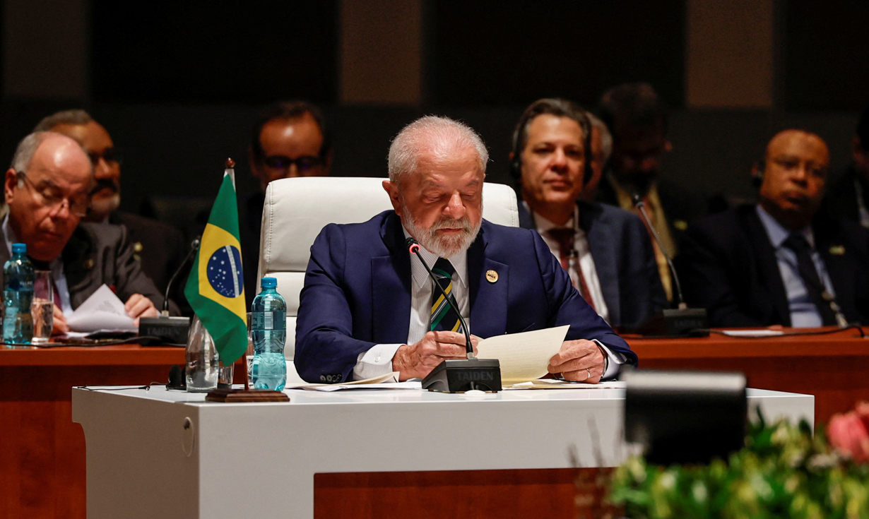 Presidente Luiz Inácio Lula da Silva discursa durante encontro de cúpula do Brics em Johanesburgo, na África do Sul 23/08/2023
