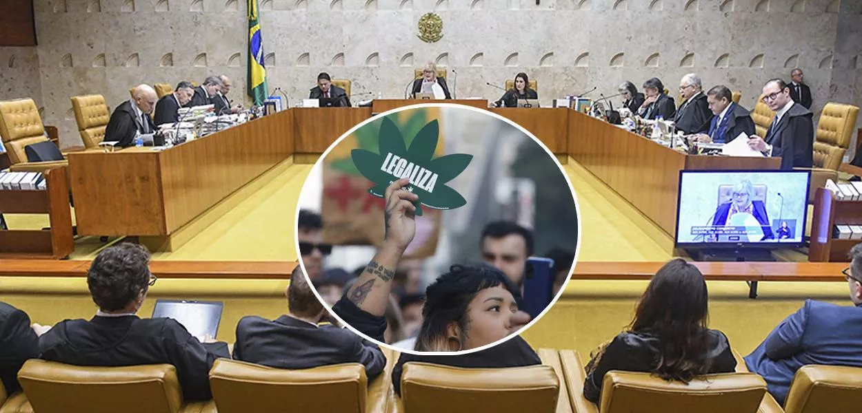 Plenário do Supremo Tribunal Federal e ato pela legalização do uso de maconha