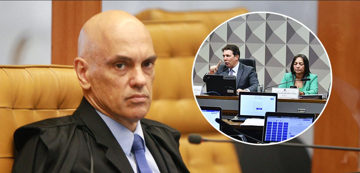 Alexandre de Moraes, Arthur Maia e Eliziane Gama, da CPMI dos Atos Golpistas 