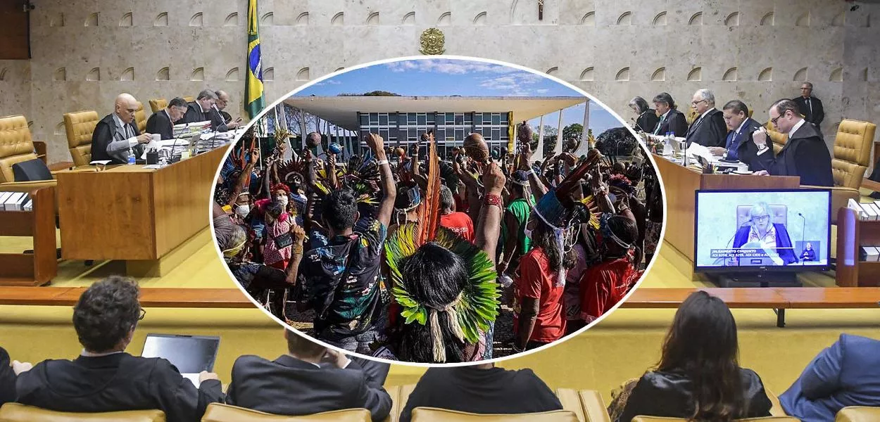 Indígenas protestam em frente ao STF pela rejeição do marco temporal 