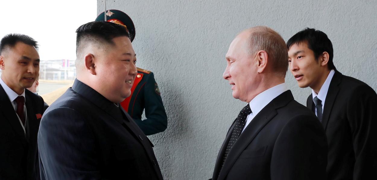 Kim Jong Un e Vladimir Putin em foto de 2019