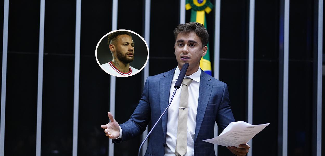 Neymar (no círculo) e Nikolas Ferreira