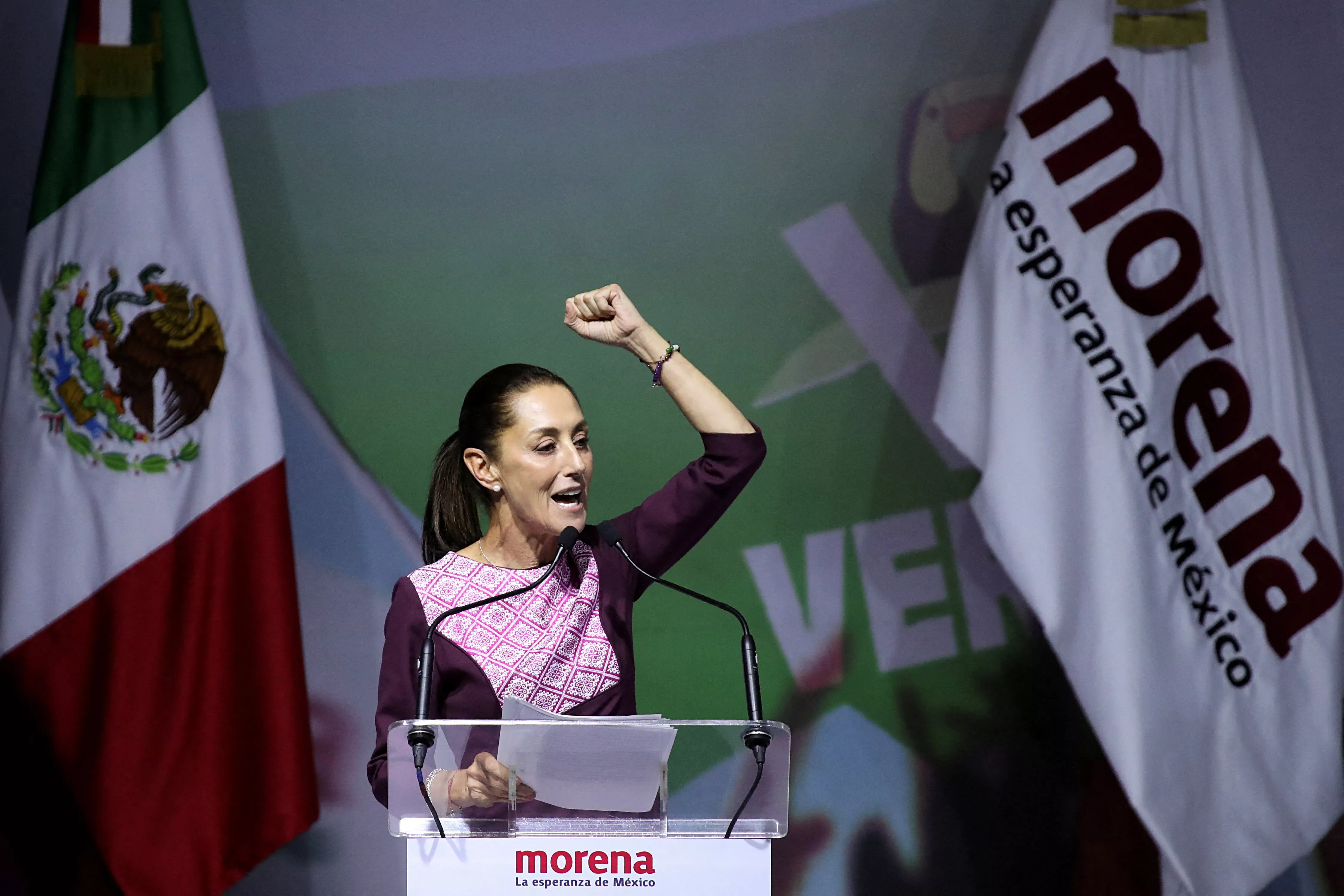  Claudia Sheinbaum discursa em cerimônia México
10/09/2023
REUTERS/Henry Romero