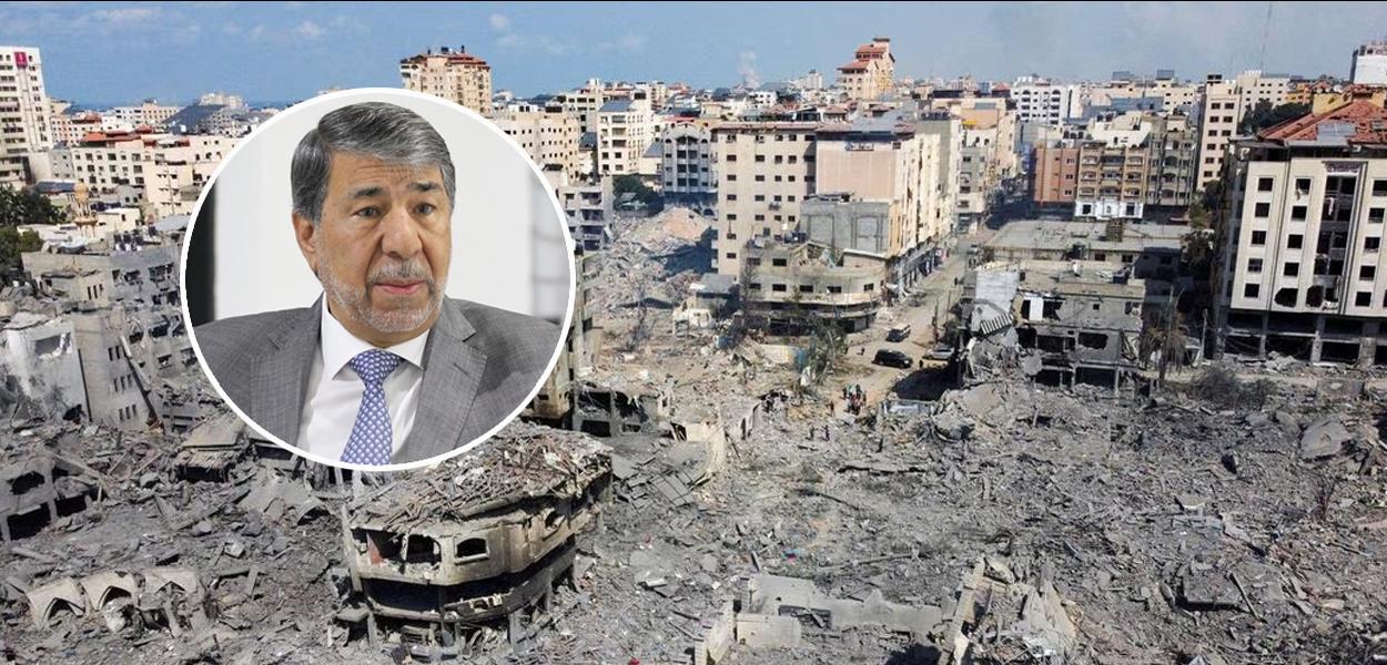 Embaixador da Palestina no Brasil, Ibrahim Alzeben, e região da Faixa de Gaza após ataques de Israel 