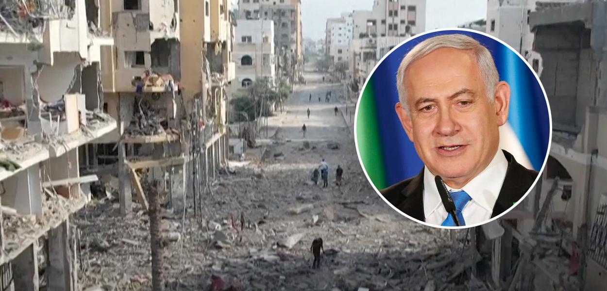 Benjamin Netanyahu e Faixa de Gaza após ataque de Israel
