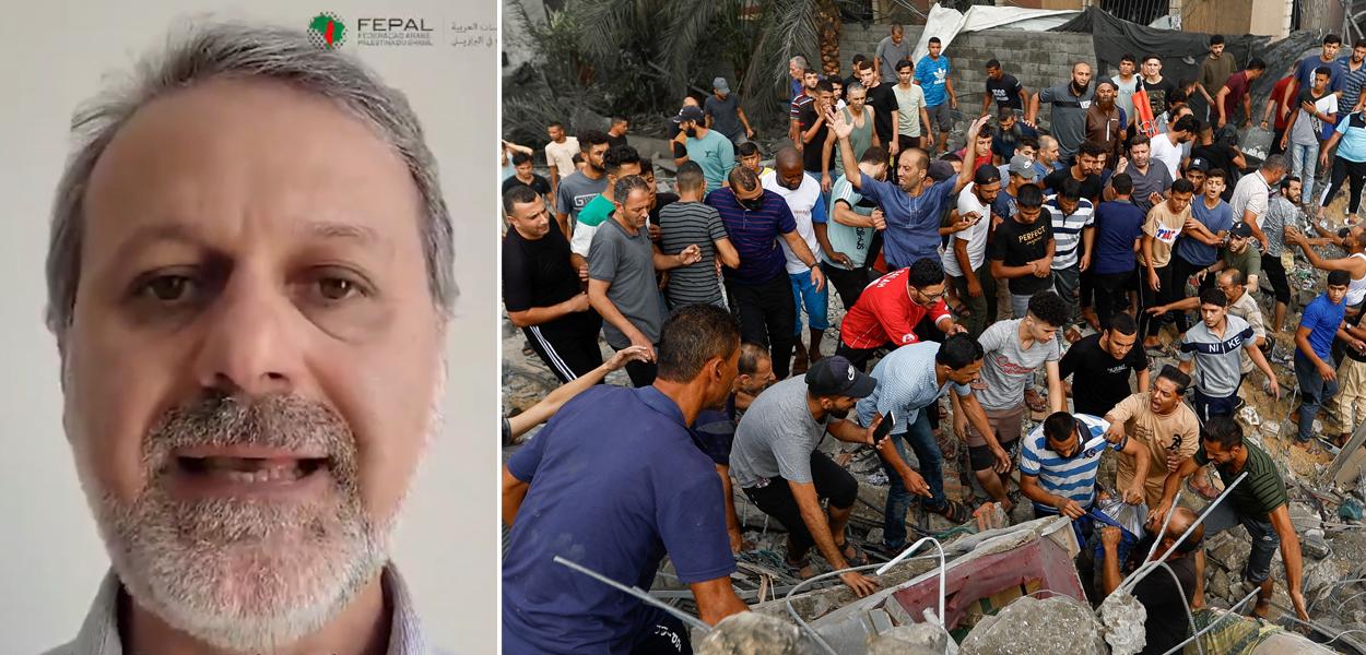 Ualid Rabah | Palestinos tentam retirar corpo em meio a escombros de prédio destruído por ataque israelense na Faixa de Gaza 09/10/2023