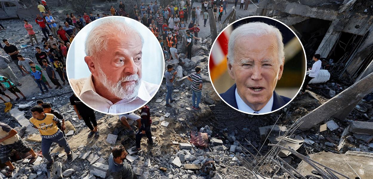 Luiz Inácio Lula da Silva à esq.), Joe Biden e a Faixa de Gaza