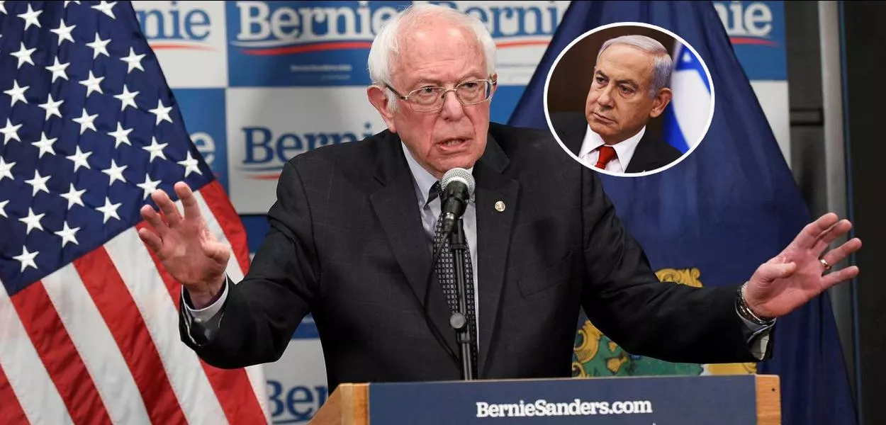 Senador Bernie Sanders (à esq.) e o primeiro-ministro de Israel, Benjamin Netanyahu