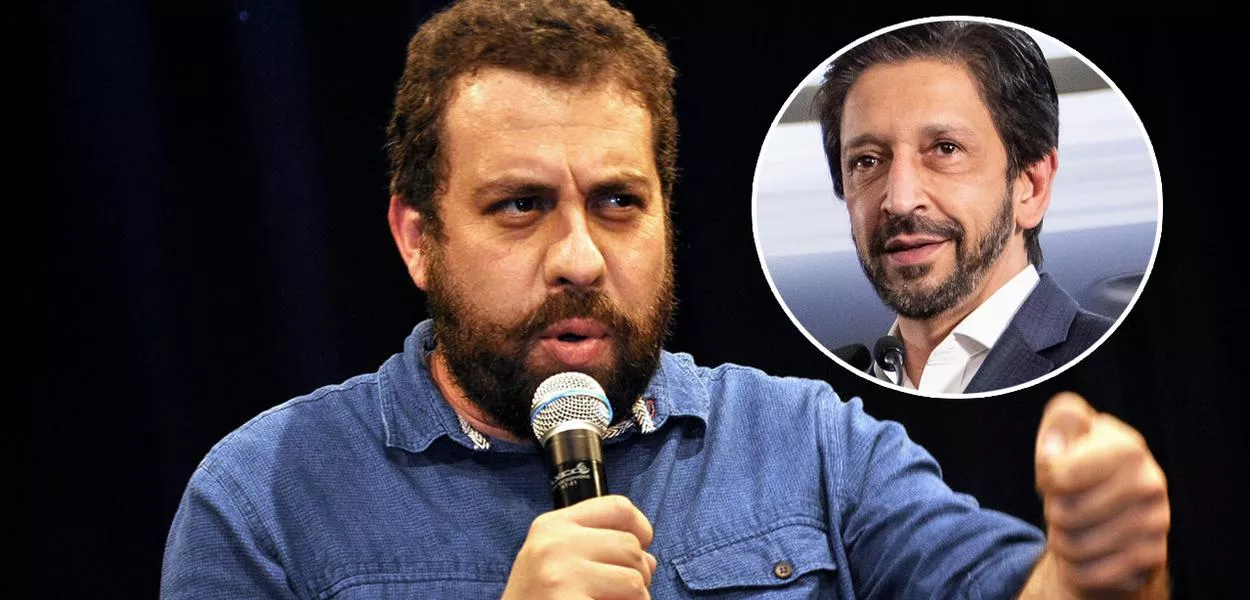 Guilherme Boulos (com o microfone) e Ricardo Nunes