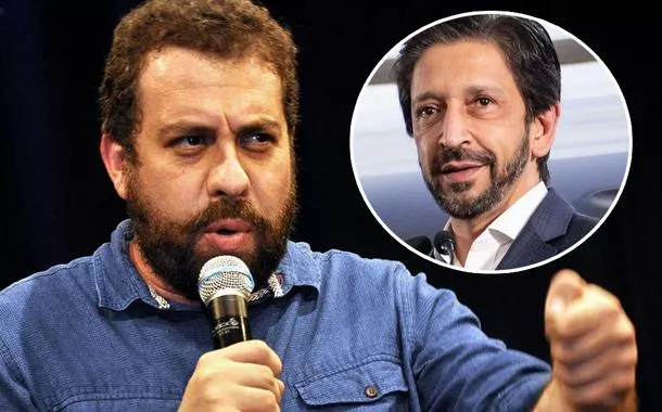 Guilherme Boulos (com o microfone) e Ricardo Nunes