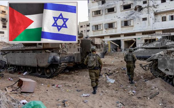 Faixa de Gaza, bandeiras de Israel e da Palestina