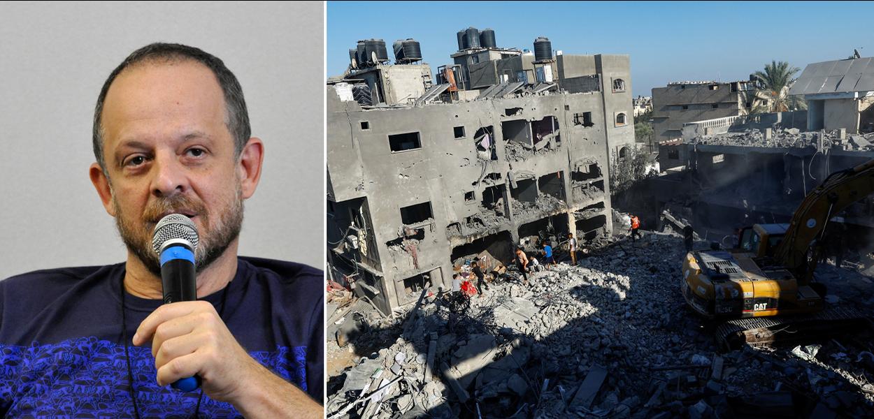Breno Altman | Palestinos realizam trabalho de resgate em meio a escombros após ataque israelense em Khan Younis, no sul da Faixa de Gaza