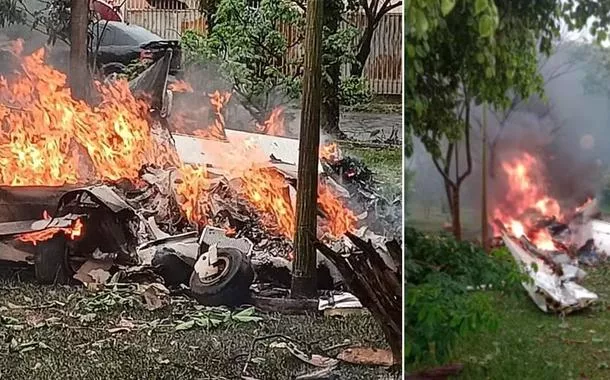 Avião de pequeno porte cai em praça e mata quatro pessoas no interior de SP