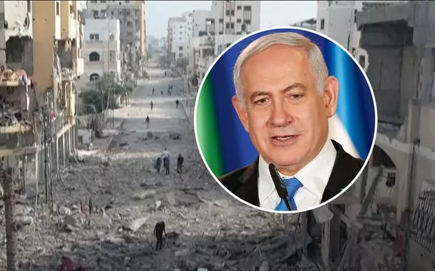Benjamin Netanyahu e Faixa de Gaza após ataque de Israel