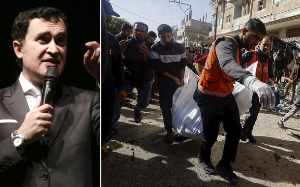 Alysson Mascaro | Palestinos carregam vítima de ataque israelense em Rafah, no sul da Faixa de Gaza 22/12/2023