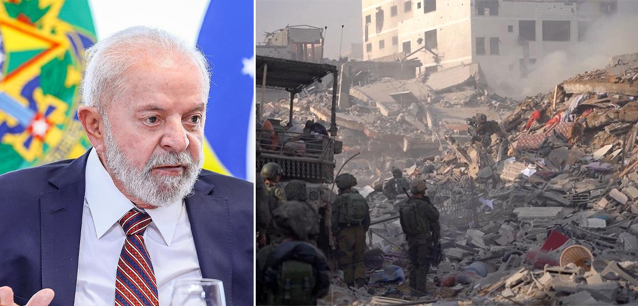 Lula e Faixa de Gaza destruída após ataques israelenses