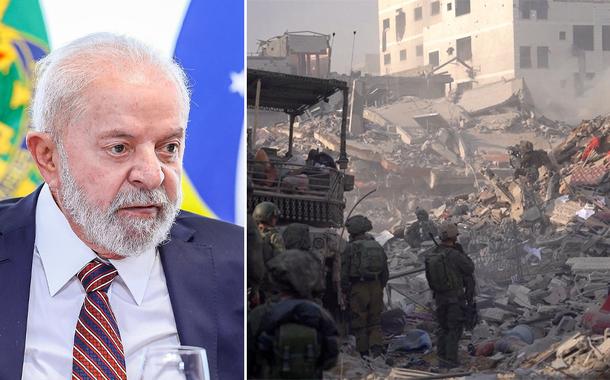 Lula e Faixa de Gaza destruída após ataques israelenses