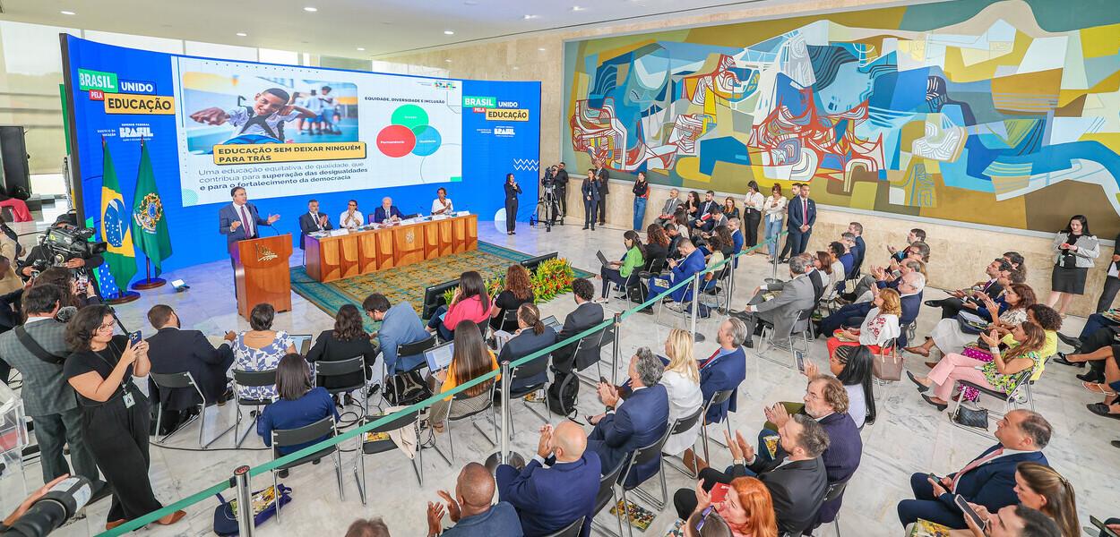 Presidente Luiz Inacio Lula da Silva durante apresentação e coletiva de imprensa "Brasil Unido pela Educação"