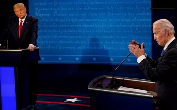 Trump e Biden em debate na campanha de 2020