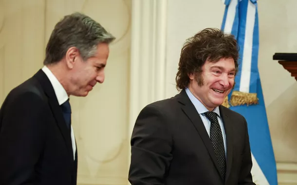 Presidente da Argentina, Javier Milei, e secretário de Estados dos EUA, Antony Blinken, em Buenos Aires 23/02/2024